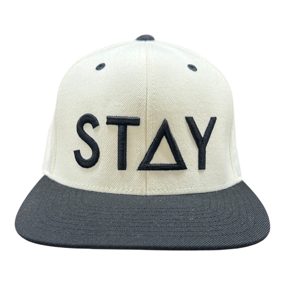 Stay Anchored Snapback Hat White Black 3D Puff Logo Flat Brim Streetwear Cap